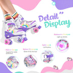 Sulifeel Rainbow Unicorn 4 Size Adjustable Light Up Roller Skates For Girls Boys For Kids Purple Medium