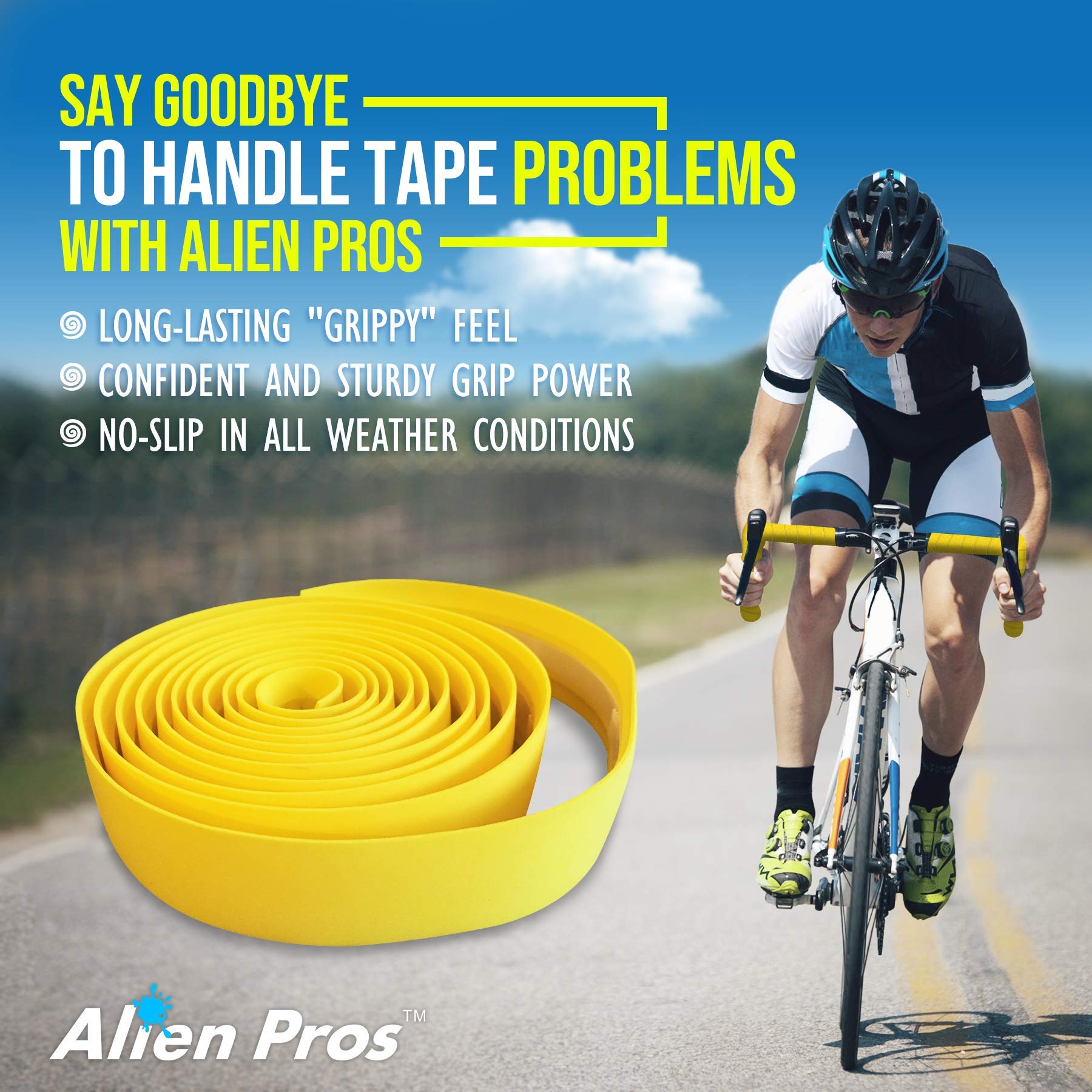 Alien Pros Bike Handlebar Tape Eva (Set Of 2) Yellow - Enhance Your Bike Grip With These Bicycle Handle Bar Tape - Wrap Your Bik