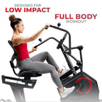 Sunny Health & Fitness Electromagnetic Recumbent Cross Trainer Exercise Elliptical Bike W/Arm Exercisers, Easy Access Seat & Exc