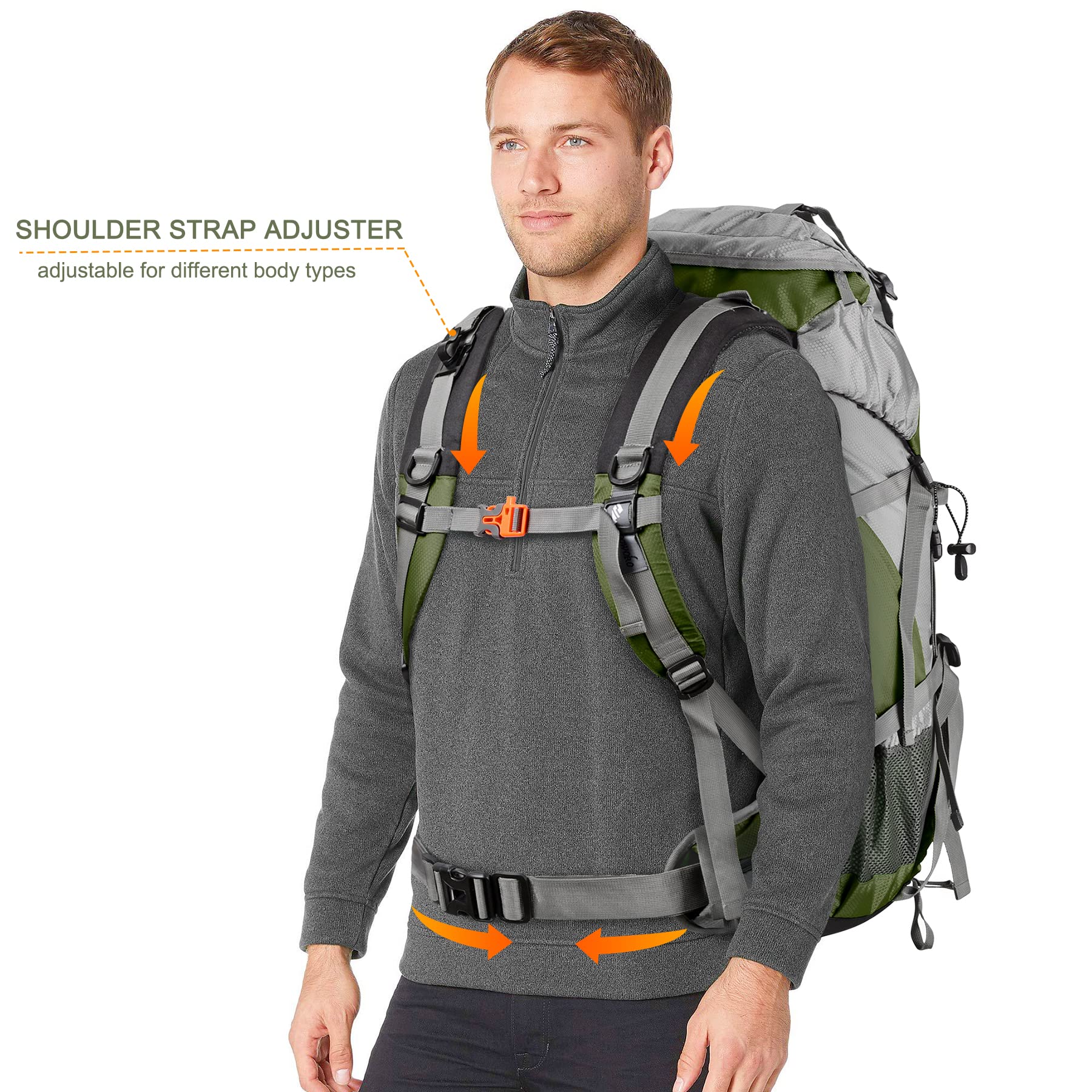 Loowoko 50L Hiking Backpack, Waterproof Camping Essentials Bag With Rain Cover, 45+5 Liter Lightweight Backpacking Back Pack