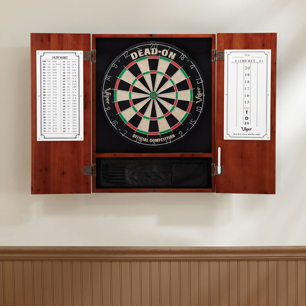 Viper By Gld Products Metropolitan Solid Wood Cabinet & Sisal/Bristle Dartboard Ready-To-Play Bundle: Deluxe Set (Dead On Dartbo