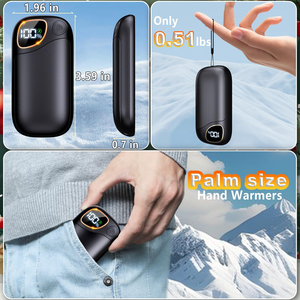 Hand Warmers Rechargeable - Electric Hand Warmers 2 Pack With Led Battery & Temp Display, Ai 4 Levels Heating Portable Electroni