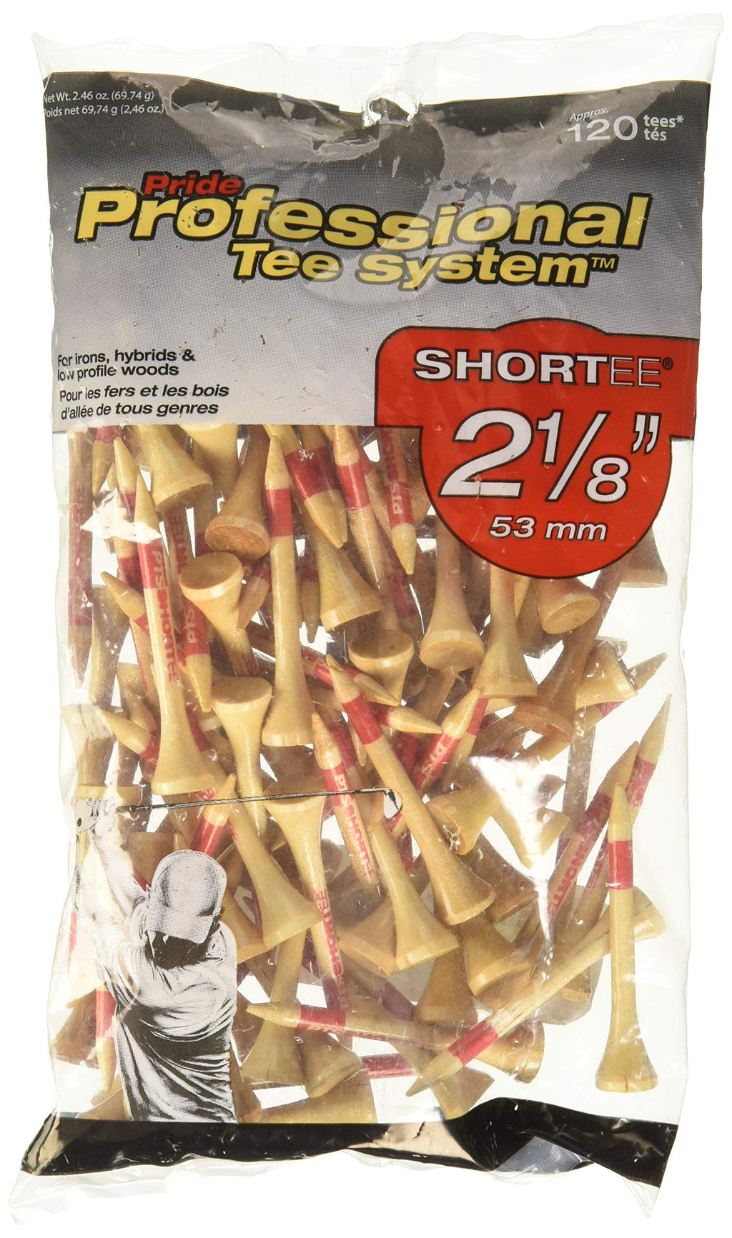 Pride Professional Tee System Shortee Tee, 2-1/8 Inch -120 Count (Red On Natural)