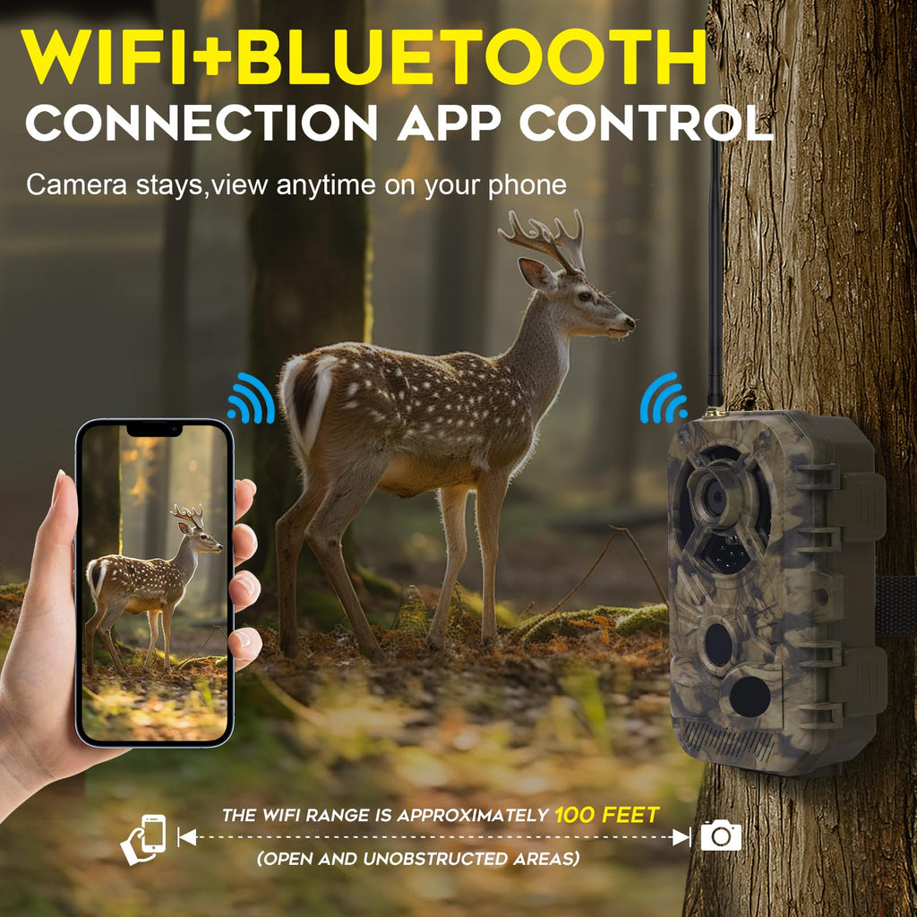 Xjwecavi Trail Camera Wifi 4K 48Mp With Night Vision Ip66 Waterproof 0.1S Trigger Speed And Bundled With 32Gb Memory Card, Card