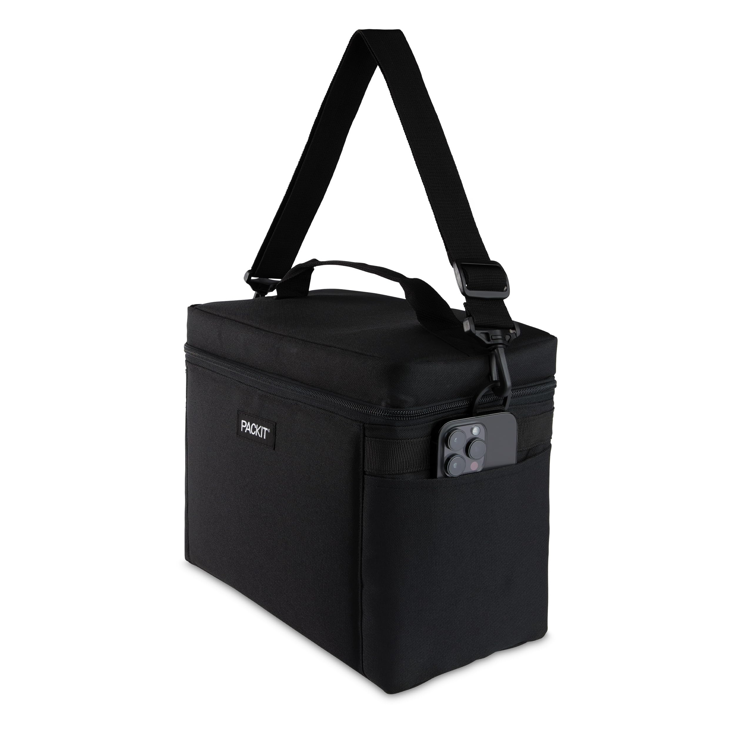 PackIt Freezable Newport Cooler, Black, Collapsible, Reusable, Built with ECOFREEZE Technology, Wide Top Opening, Double Zip Clo