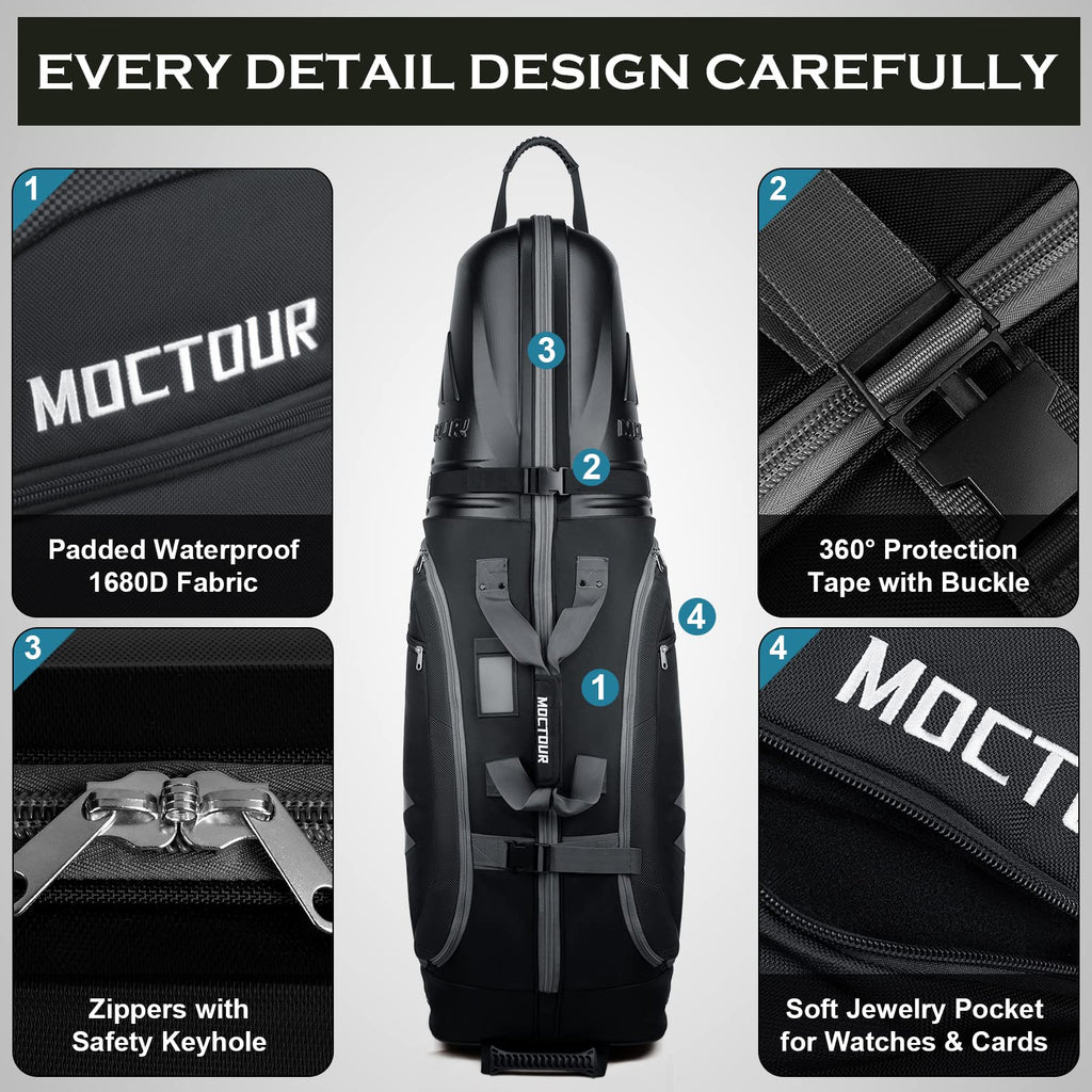 Moctour Golf Travel Bags For Airlines With Wheels & Abs Hard Case Top, Protect Your Clubs, Waterproof 1680D Oxford Fabric And Ov