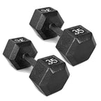 CAP Barbell 35 LB Cast Iron Hex Dumbbell Hand Weight - Pair | Black