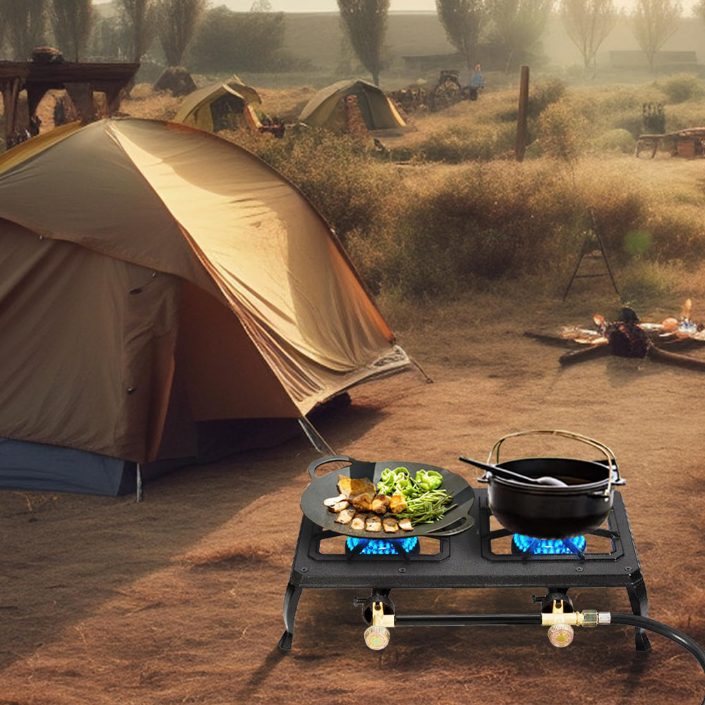 Vivicreate Cast Iron Propane Gas Stove Double Burner Heavy Duty Portable Removable Outdoor Cooker 200Lb Support High Heat For Ca