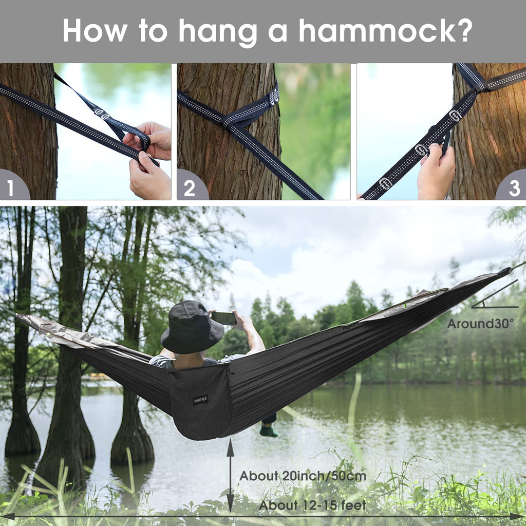 G4Free Large Camping Hammock With Mosquito Net 2 Person Pop-Up Parachute Lightweight Hanging Hammocks Tree Straps Swing Hammock