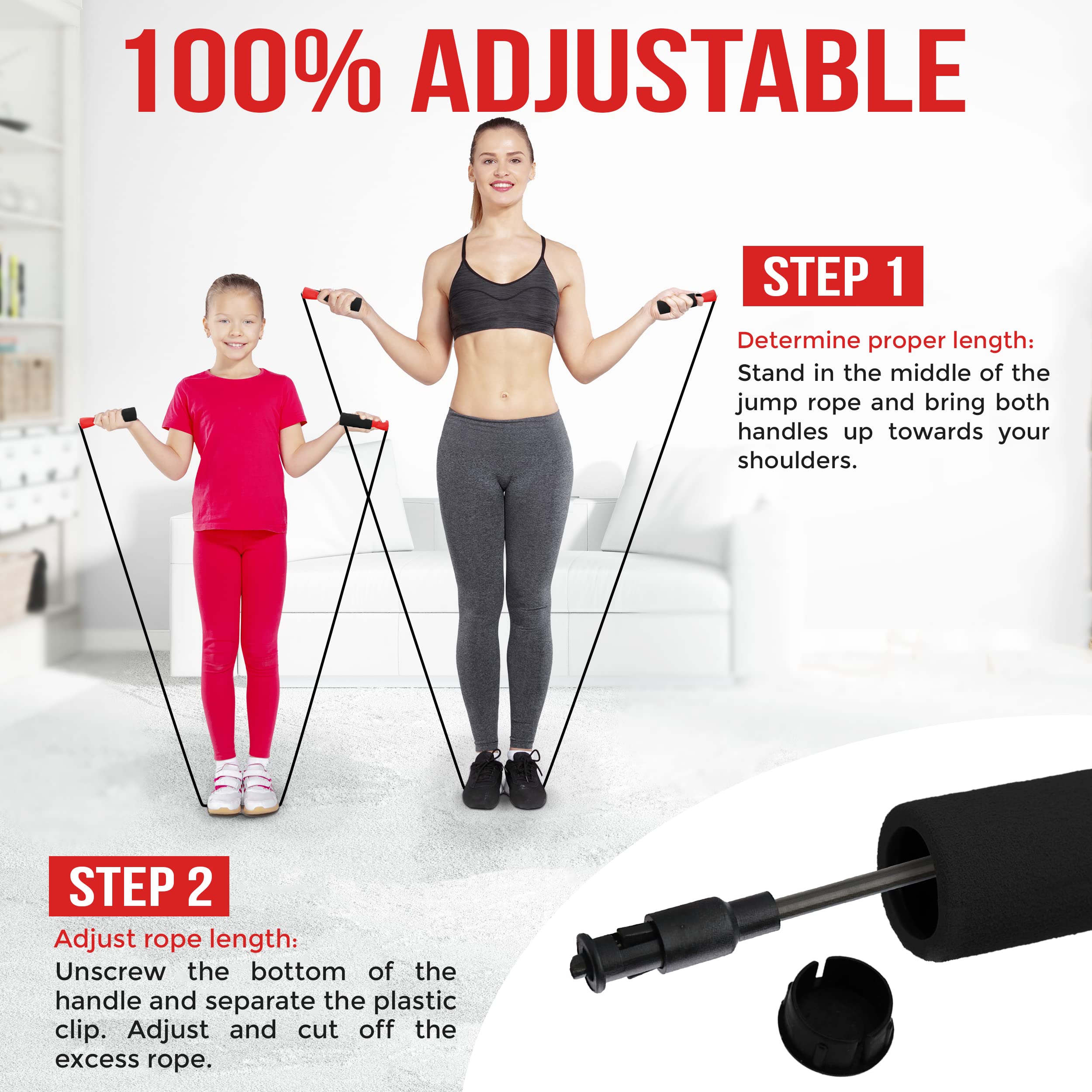 Fitness Factor Jump Rope With Adjustable Length, Tangle-Free Skipping Rope For Gym Workout,Crossfit, Fitness Exercise, Wod, Boxi
