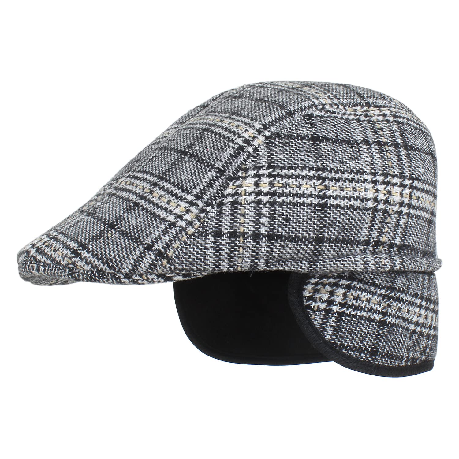 Zacharias MenS Checkered Woolen Golf Cap With Earmuff (Pack Of 1) (Eg07_Light Grey_Free Size)