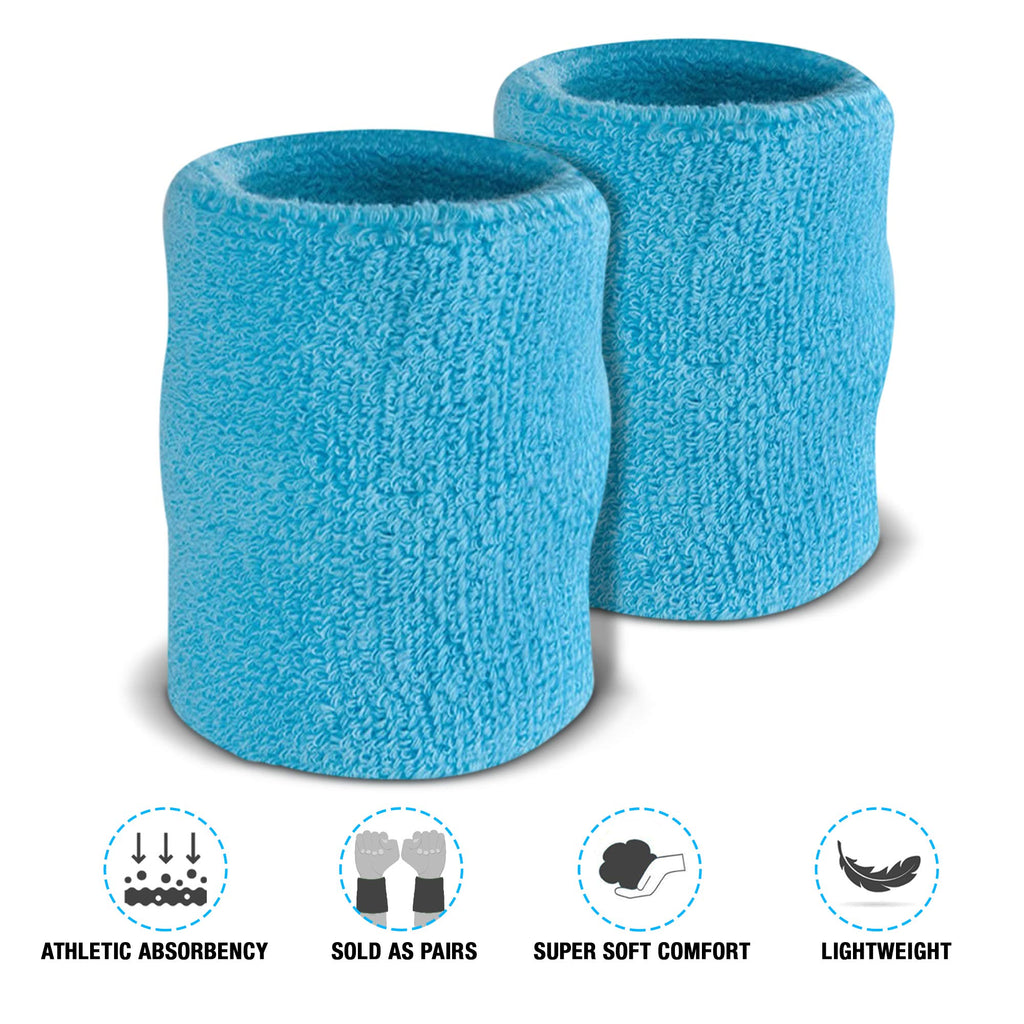 Suddora 4 Inch Arm Sweatbands - Thick Cotton Armbands For Gymnastics, Basketball, Tennis, Football (Neon Blue)