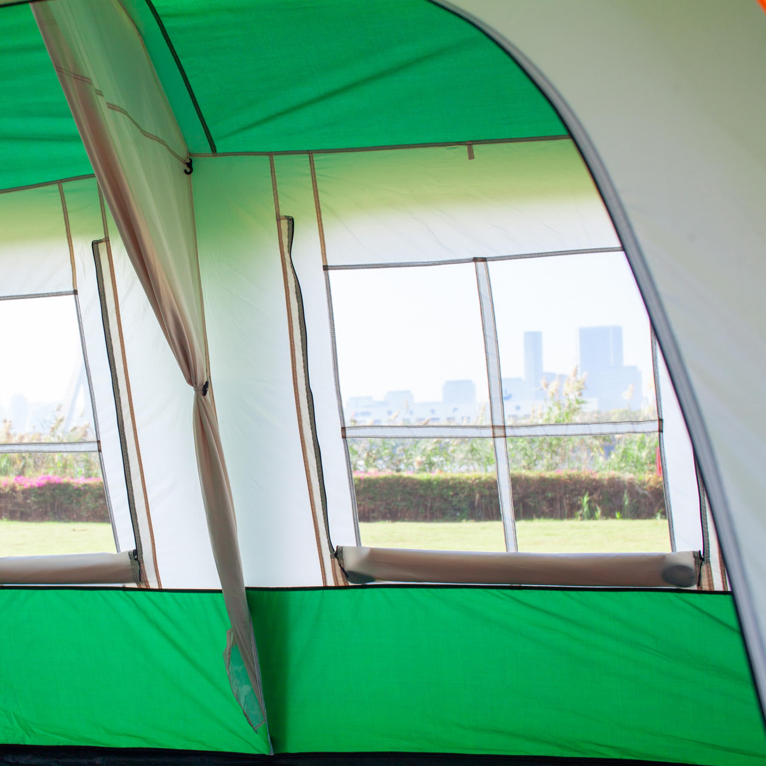 Ktt Extra Large Tent 8-10 Person(B),Family Cabin Tents,2 Rooms,3 Doors And 3 Windows With Mesh,Straight Wall,Waterproof,Double L