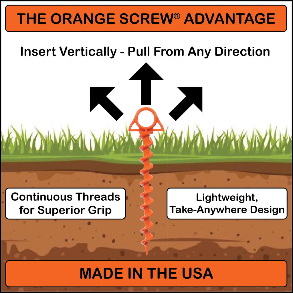 Orange Screw: The Ultimate Ground Anchor  Large 2 Pack Tent Stakes  Made In Usa (Orange)