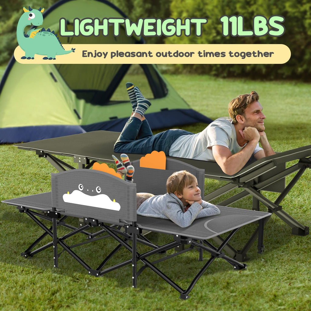 Slendor Toddle Cot, Toddler Portable Bed W/Cartoon Handrail, Blanket (5Ft X 4Ft), Folding Toddler Cots For Camping, Travel Bed,