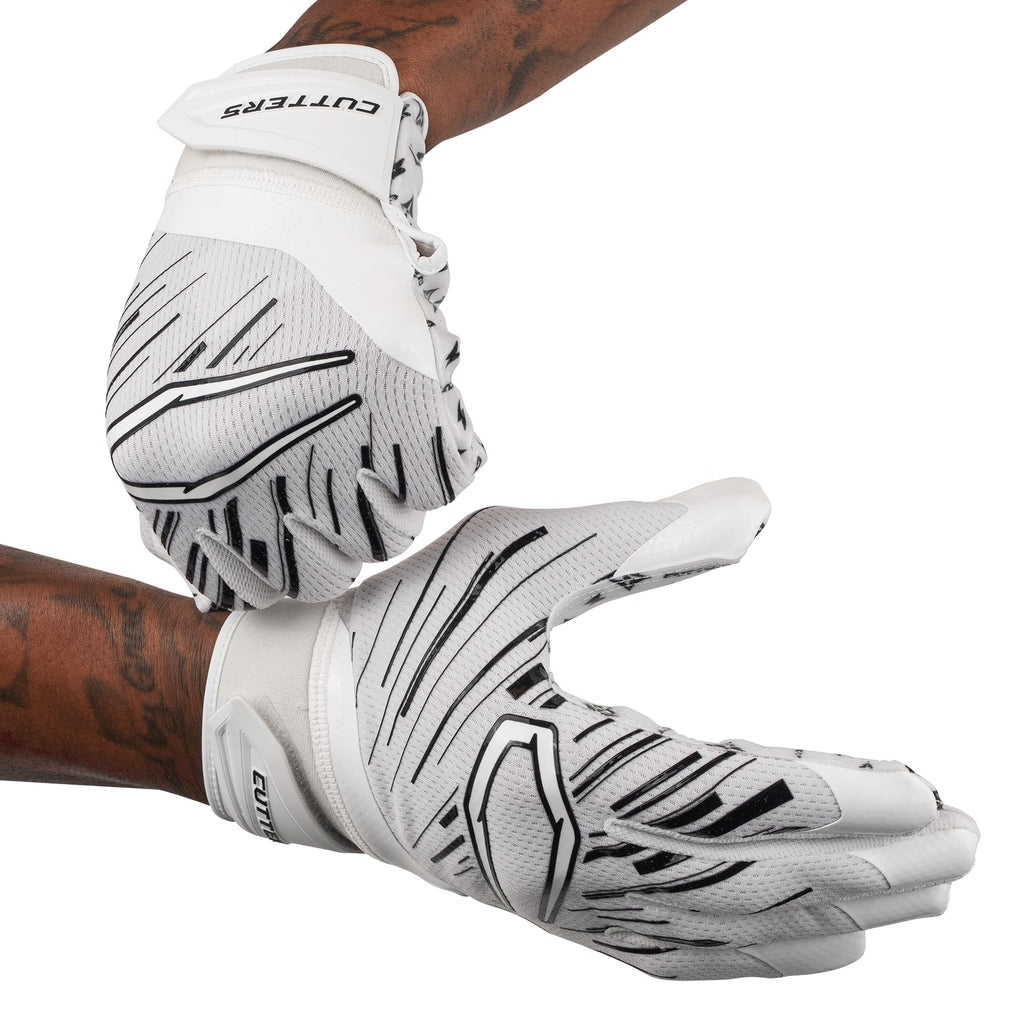 Cutters Football Gloves - Game Day Football Receiver Gloves with High Tack Silicone Grip, Superior Support and Protection - Whit