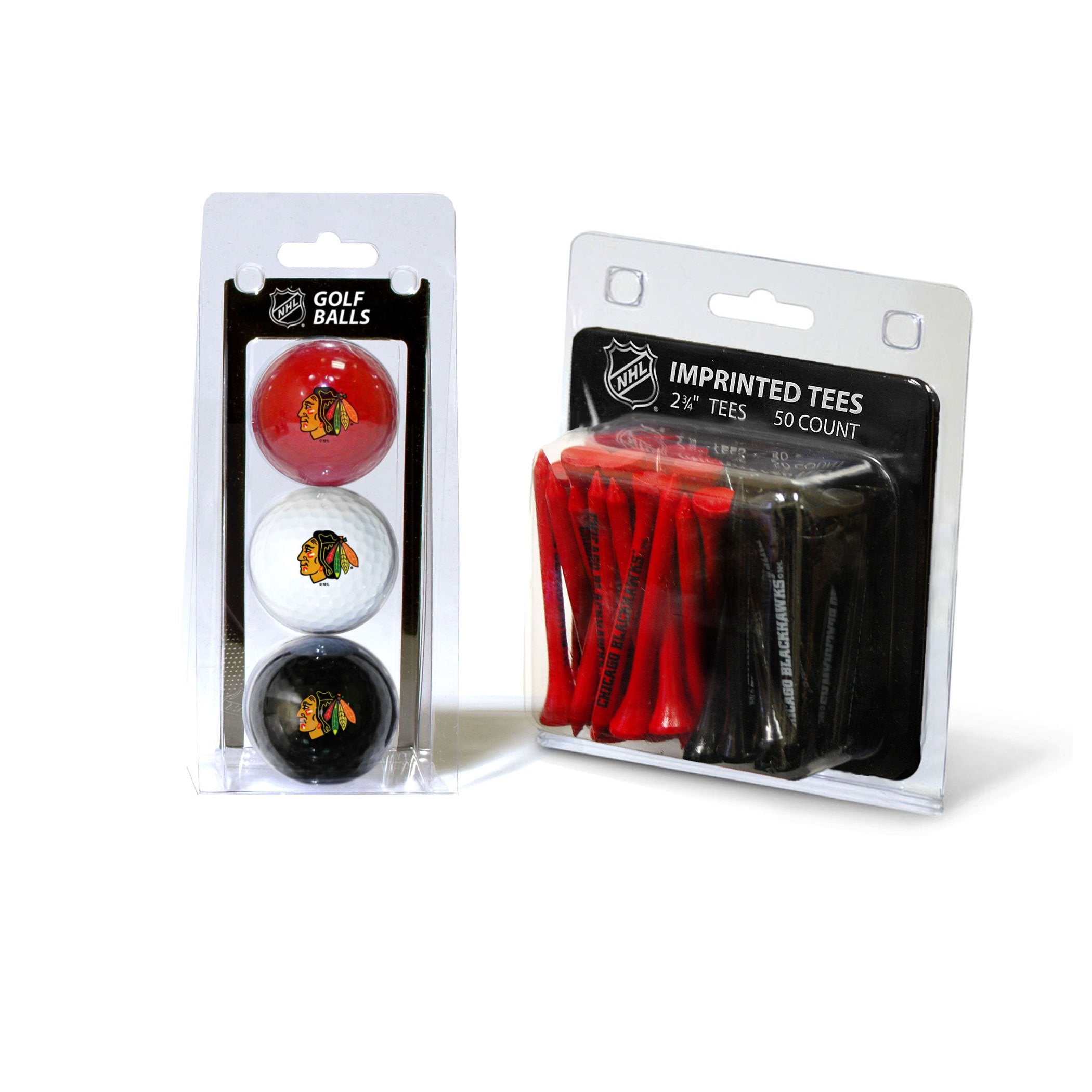 Team Golf NHL Chicago Blackhawks 3 Golf Balls And 50 Golf Tees Logo Imprinted Golf Balls (3 Count) & 2-3/4 Regulation Golf Tees 