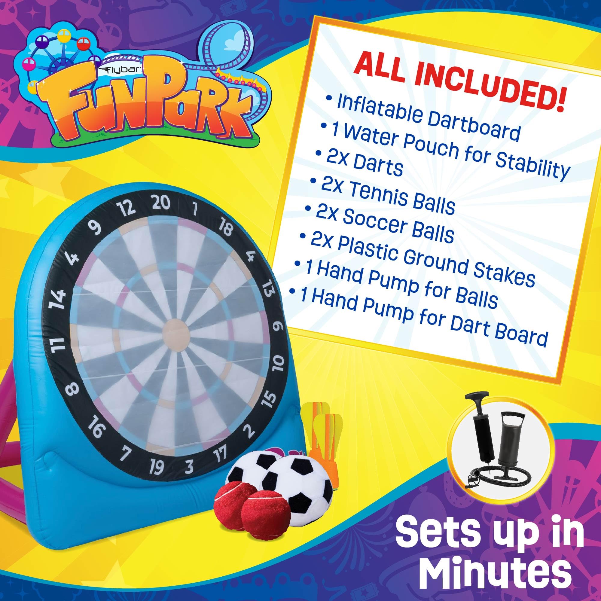 Flybar FunPark Giant Inflatable Dartboard Game for Kids - Outdoor Target Toy with Velcro Darts & Balls - Backyard Sports Set for