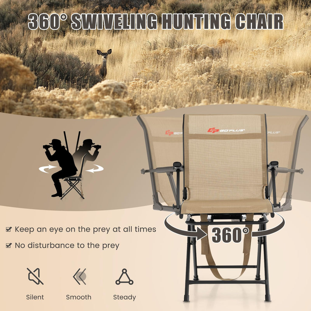 Goplus Hunting Chair, 360 Swivel Folding Hunting Blind Chair With Carrying Strap, 330Lbs Capacity, Portable Deer Hunting Stool,
