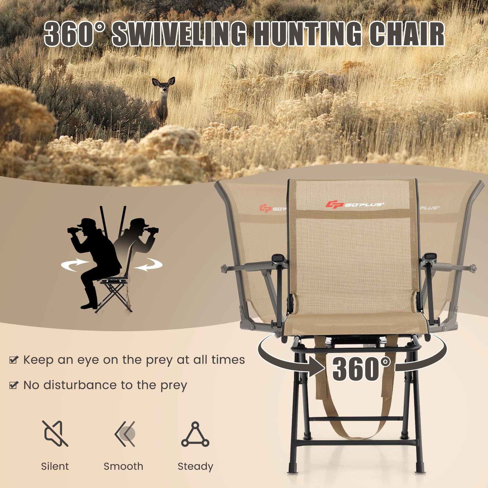 Goplus Hunting Chair, 360 Swivel Folding Hunting Blind Chair With Carrying Strap, 330Lbs Capacity, Portable Deer Hunting Stool,