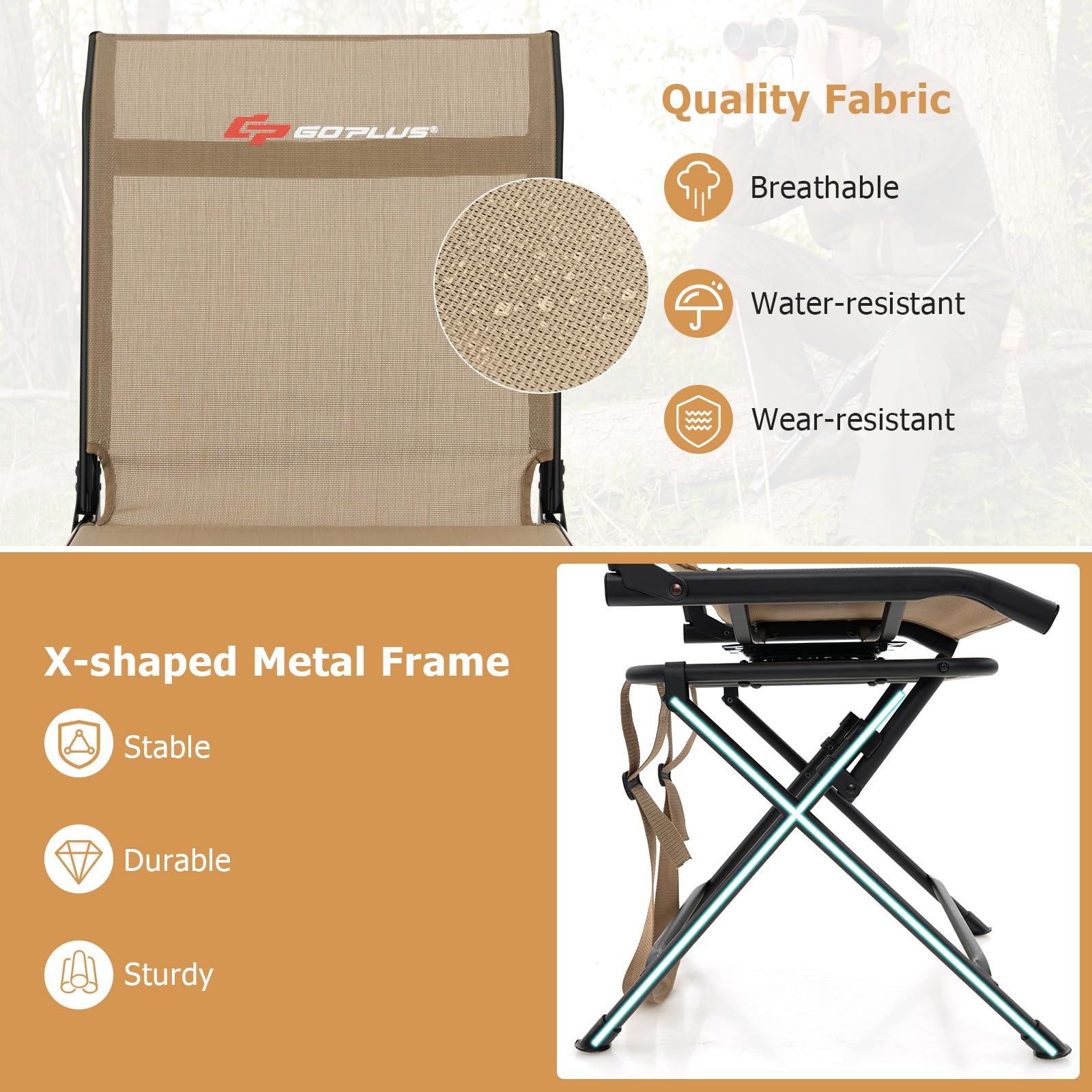 Goplus Hunting Chair, 360 Swivel Hunting Blind Chair With Carrying Strap, 330Lbs Capacity, Folding Silent Deer Hunting Chair, Po