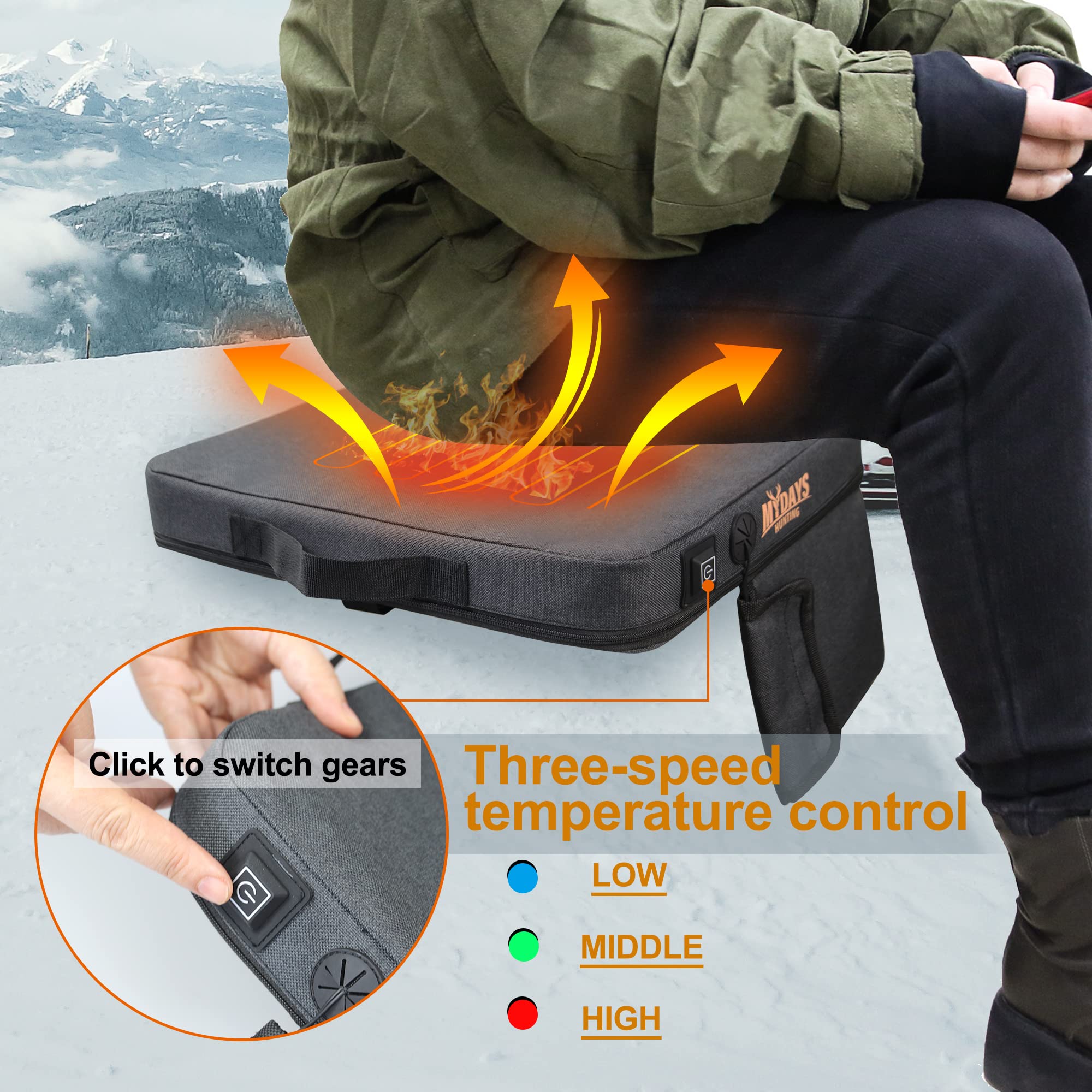 Mydays Portable Heated Seat Cushion, Memory Foam Heating Seat Pad For Outdoor Stadium Bleacher Camping, Power Bank Not Included(
