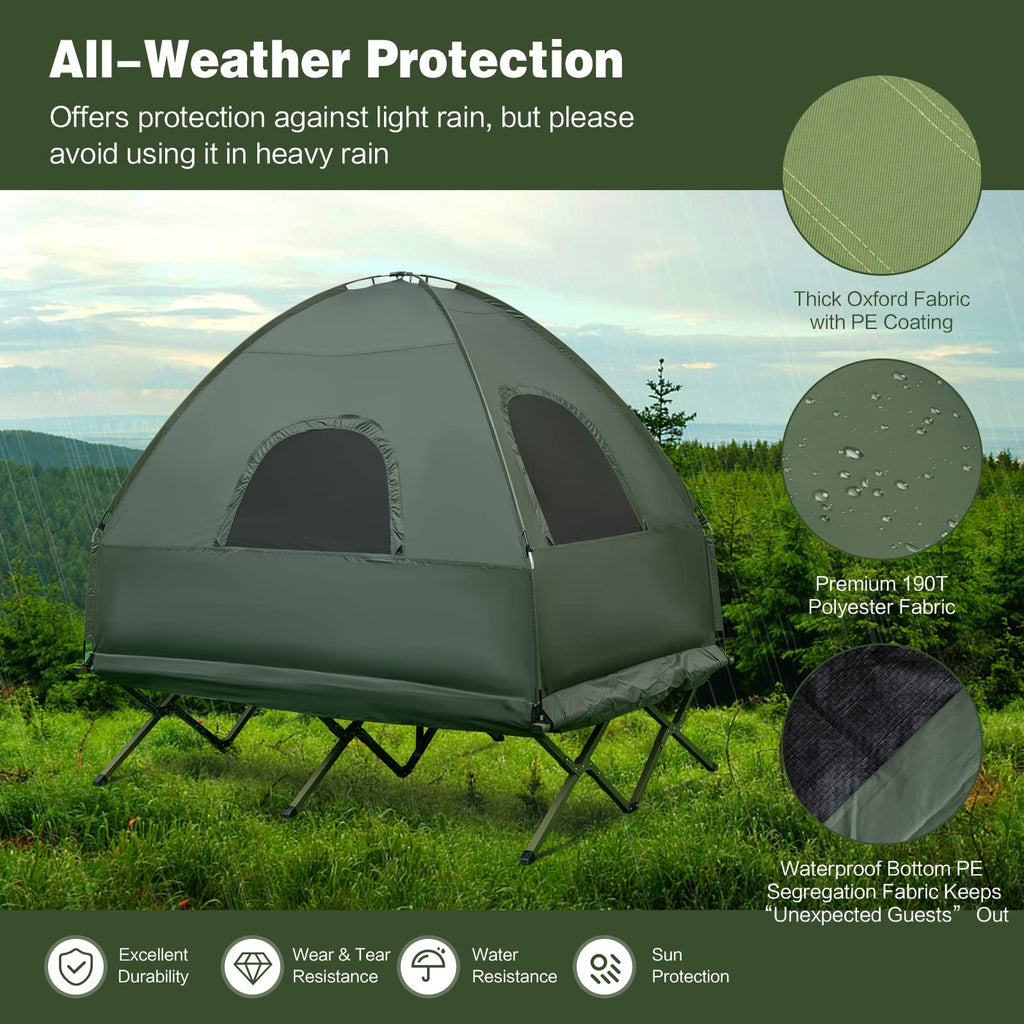 Dortala 2-Person Tent Cot, Foldable Camping Tent W/Air Mattress & Sleeping Bag, Elevated Camping Tent W/Waterproof & Uv-Resistan