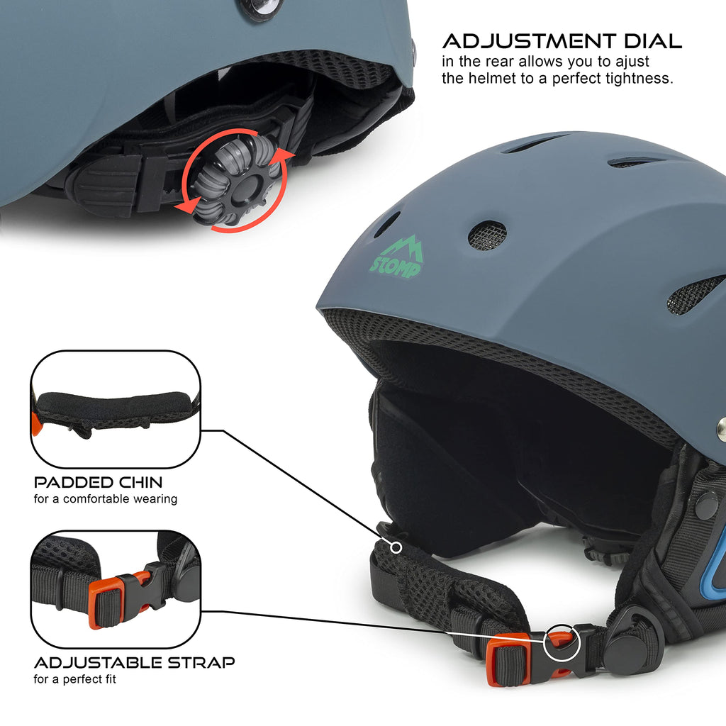 Stomp Ski & Snowboarding Snow Sports Helmet With Build-In Pocket In Ear Pads For Wireless Drop-In Headphone (Matte Blue, Small)