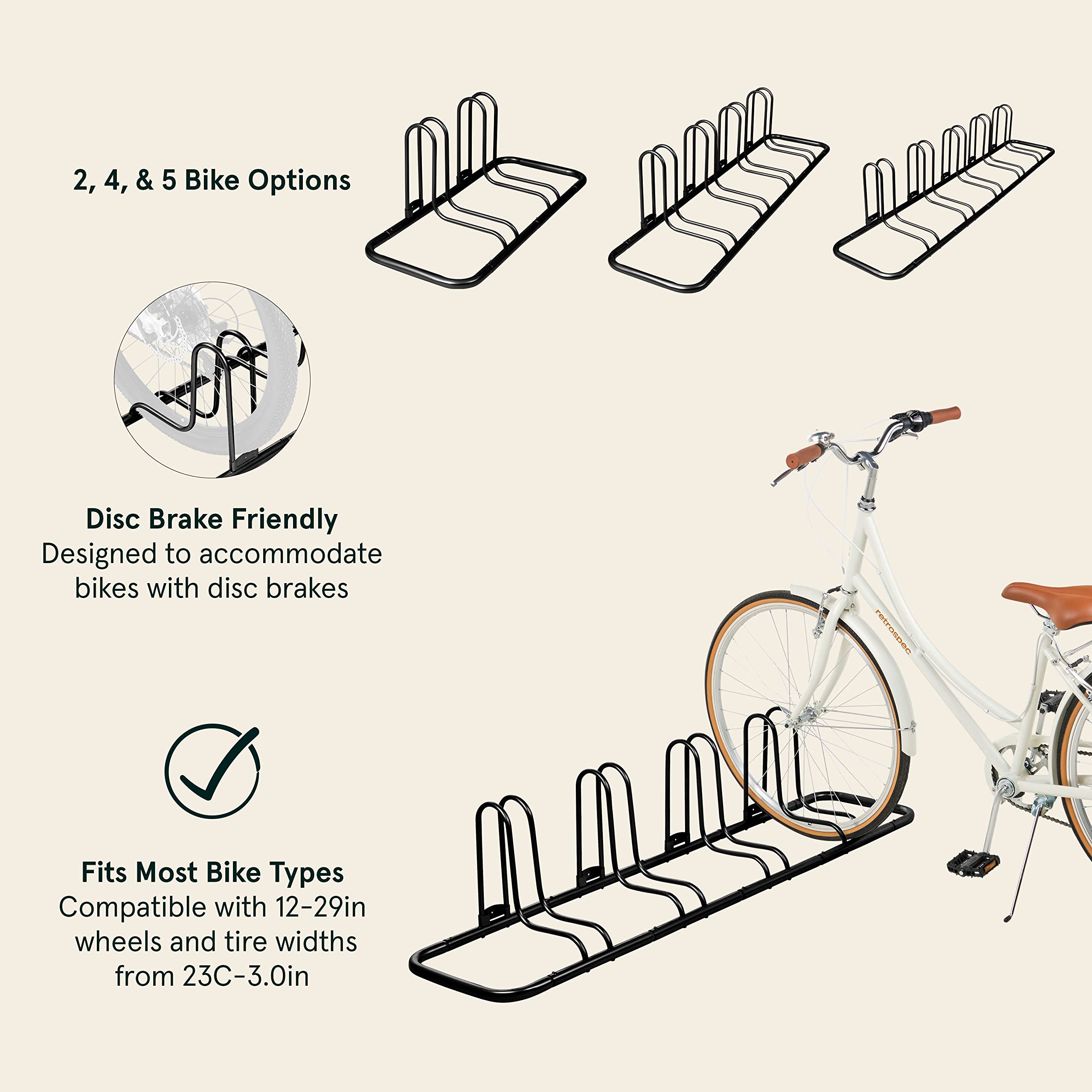 Retrospec Stash Garage Bike Rack, Weather Resistant Fine Powder Steel Coating Fits Wheels up to 3, Black, 4-Bike Rack L:59 x W