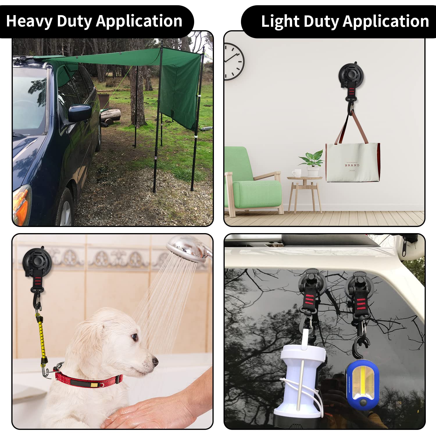 Heavy Duty Suction Cups,2 Pieces With Hooks Upgraded Car Camping Tie Down Suction Cup Camping Tarp Accessory With Viscous Silico