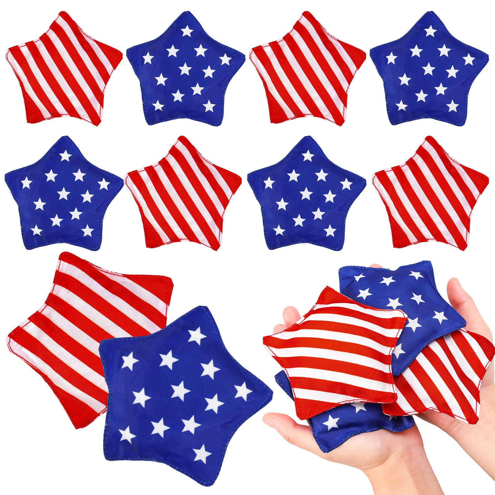 JarThenaAMCS 12Pcs Patriotic Cornhole Bags for Tossing 4th of July Red Blue Stripe Star Bean Game Bags for 250th Anniversary Ind