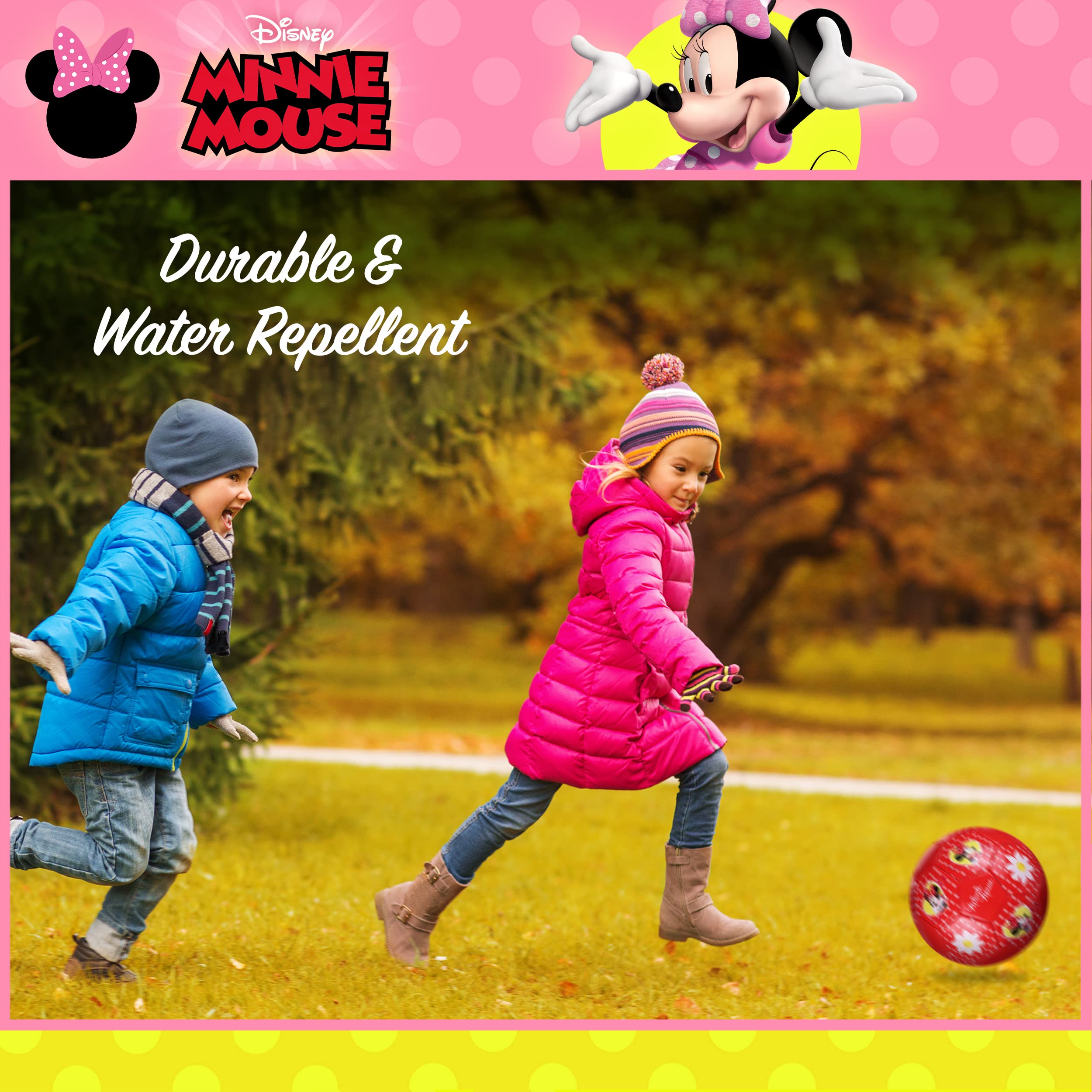 Disney Minnie Mouse Kids Soccer Ball Size 3, Dots and Daises Officially Licensed Futbol for Boys and Girls Soccer Players, Red