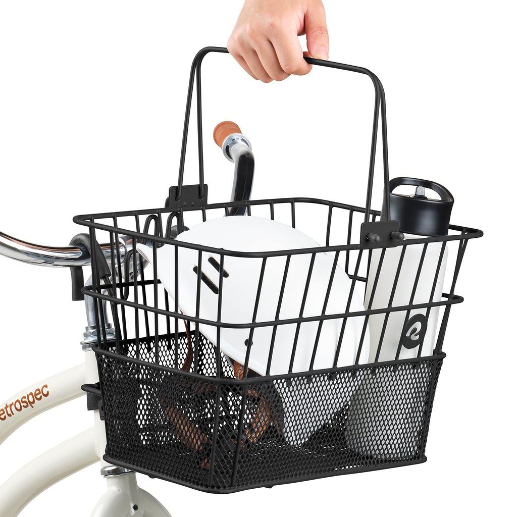 Retrospec Bicycles Detachable Steel Half-Mesh Apollo Bike Basket with Handles, Black