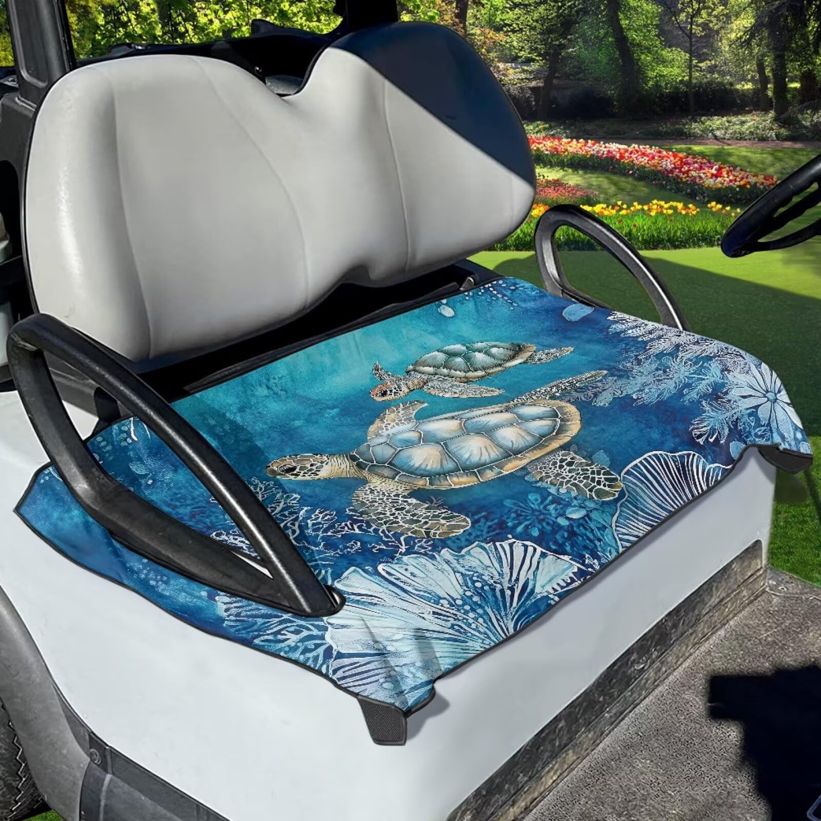 Suobstales Turtle Water Plants Print Golf Cart Seat Covers, Club Car Precedent Seat Covers, Golf Cart Seat Blanket Covers for 2 
