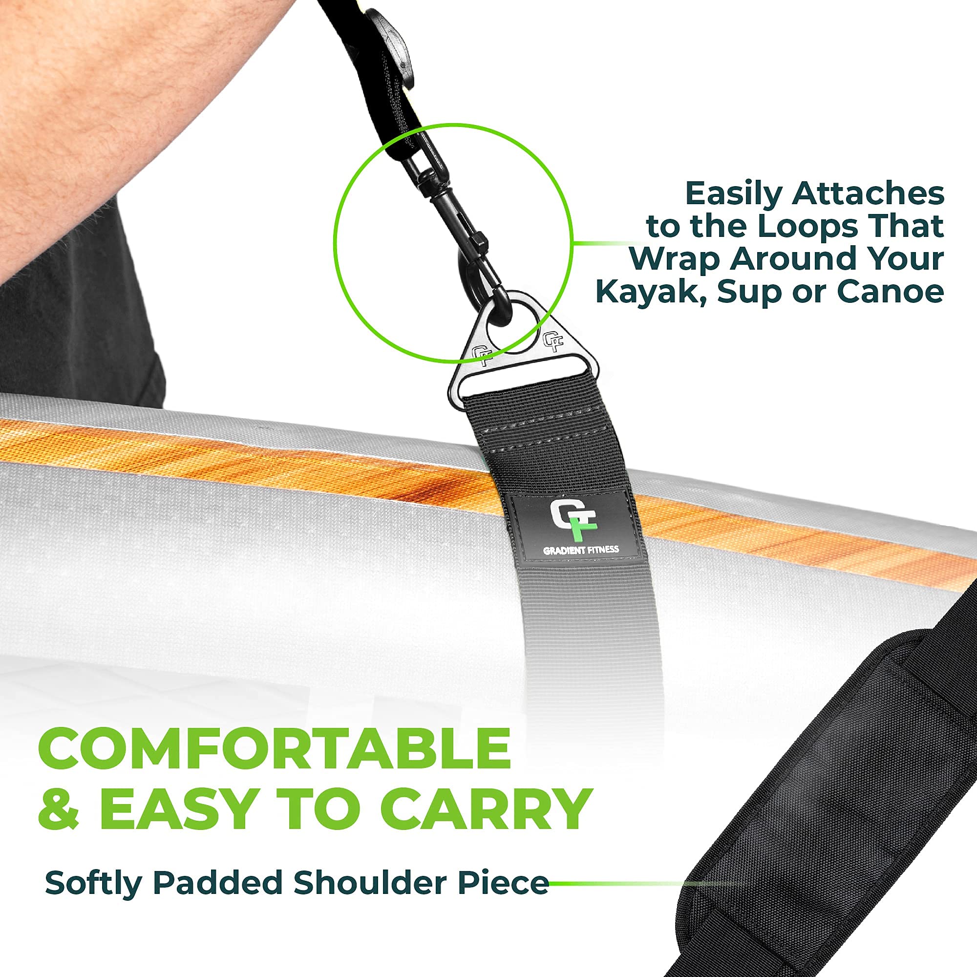 Gradient Fitness Kayak Paddle Board Carrier (Black)/Surfboard Straps For Shoulder  Hands-Free Carrying Straps For Paddleboards W
