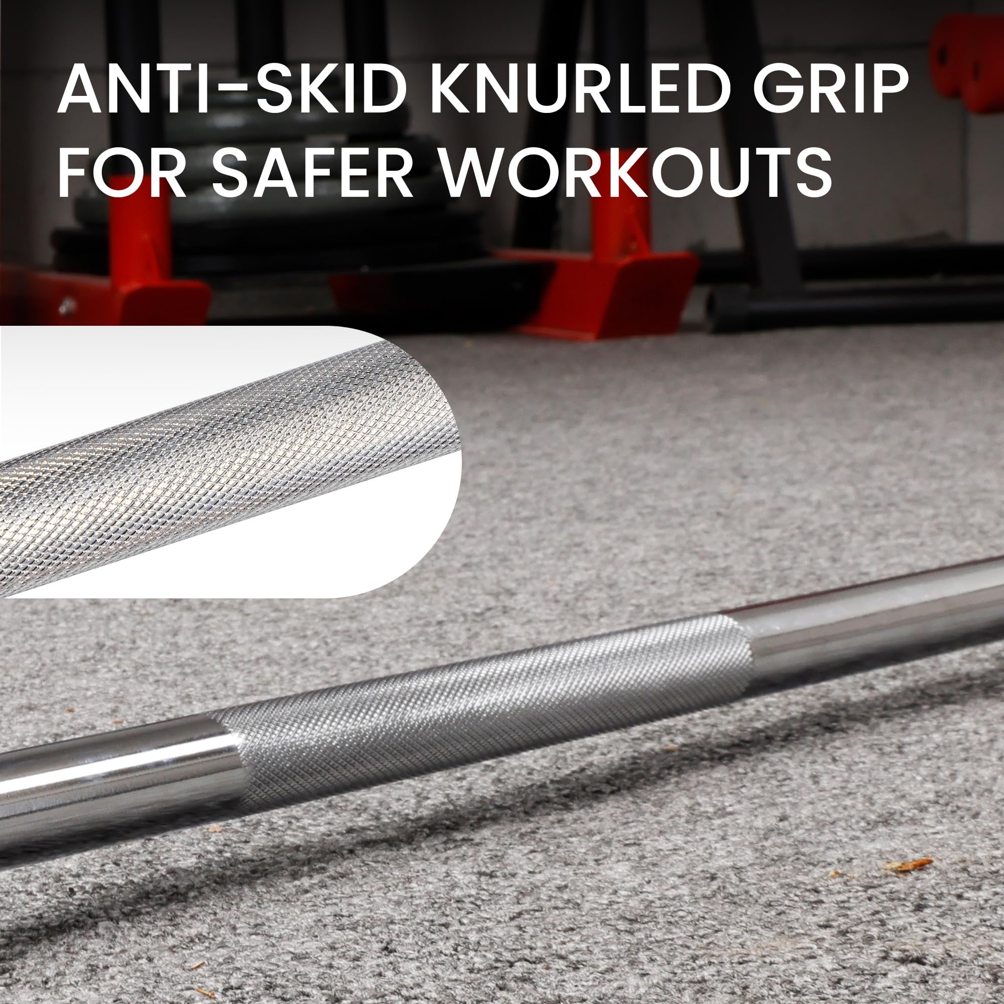 Fitvids Olympic 2-Inch Barbell Bar for Weightlifting and Powerlifting - 700 Pound Capacity - 6-Foot - Silver