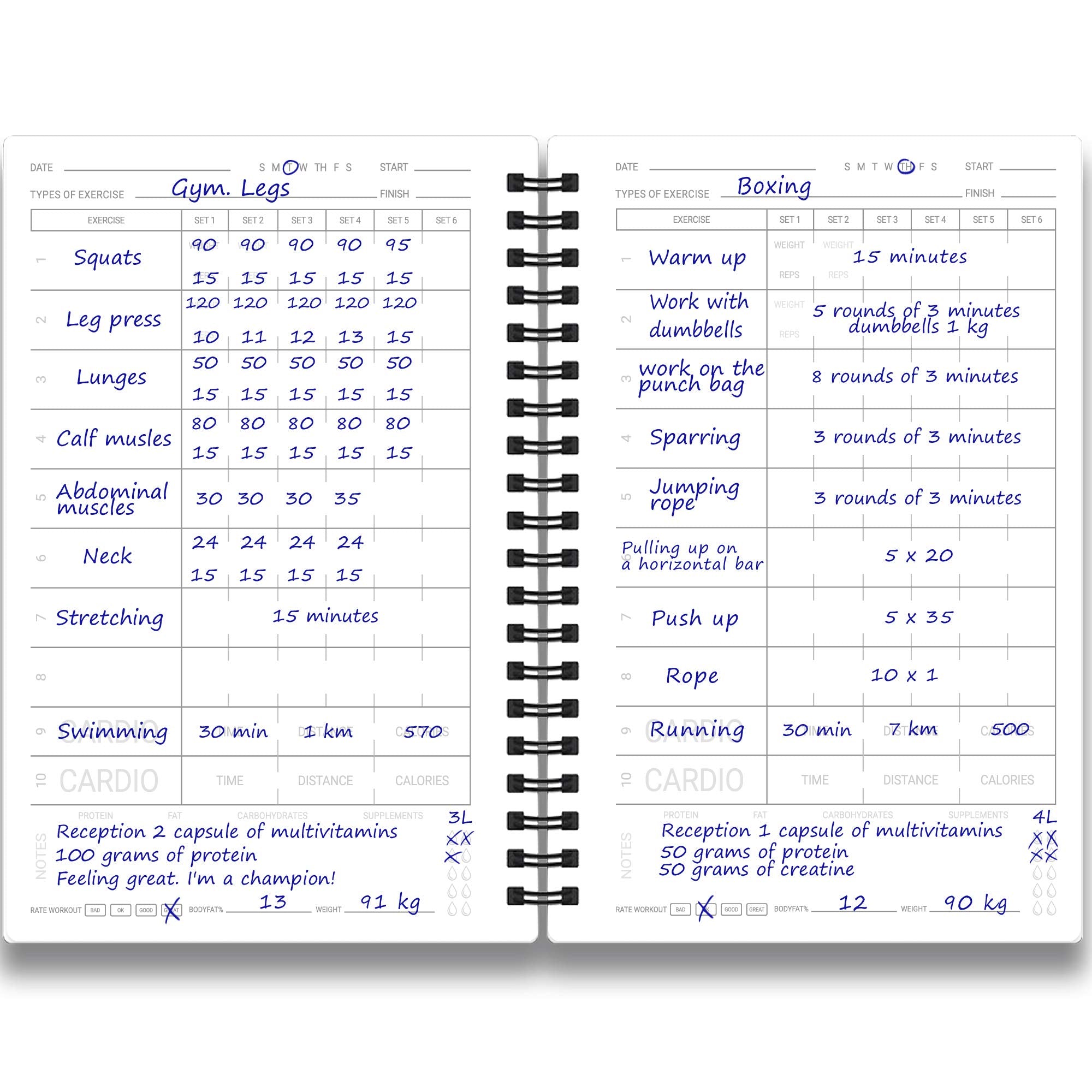 Fitness Journal & Workout Planner - Designed By Experts Gym Notebook, Workout Tracker, Exercise Log Book For Men Women - Blue