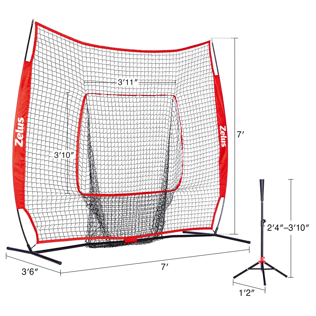 Zelus 7X7Ft Baseball Softball Practice Net | Portable Baseball Net With Tee, 2.8'' 16Oz Weighted Baseball And Carry Bag For Batt