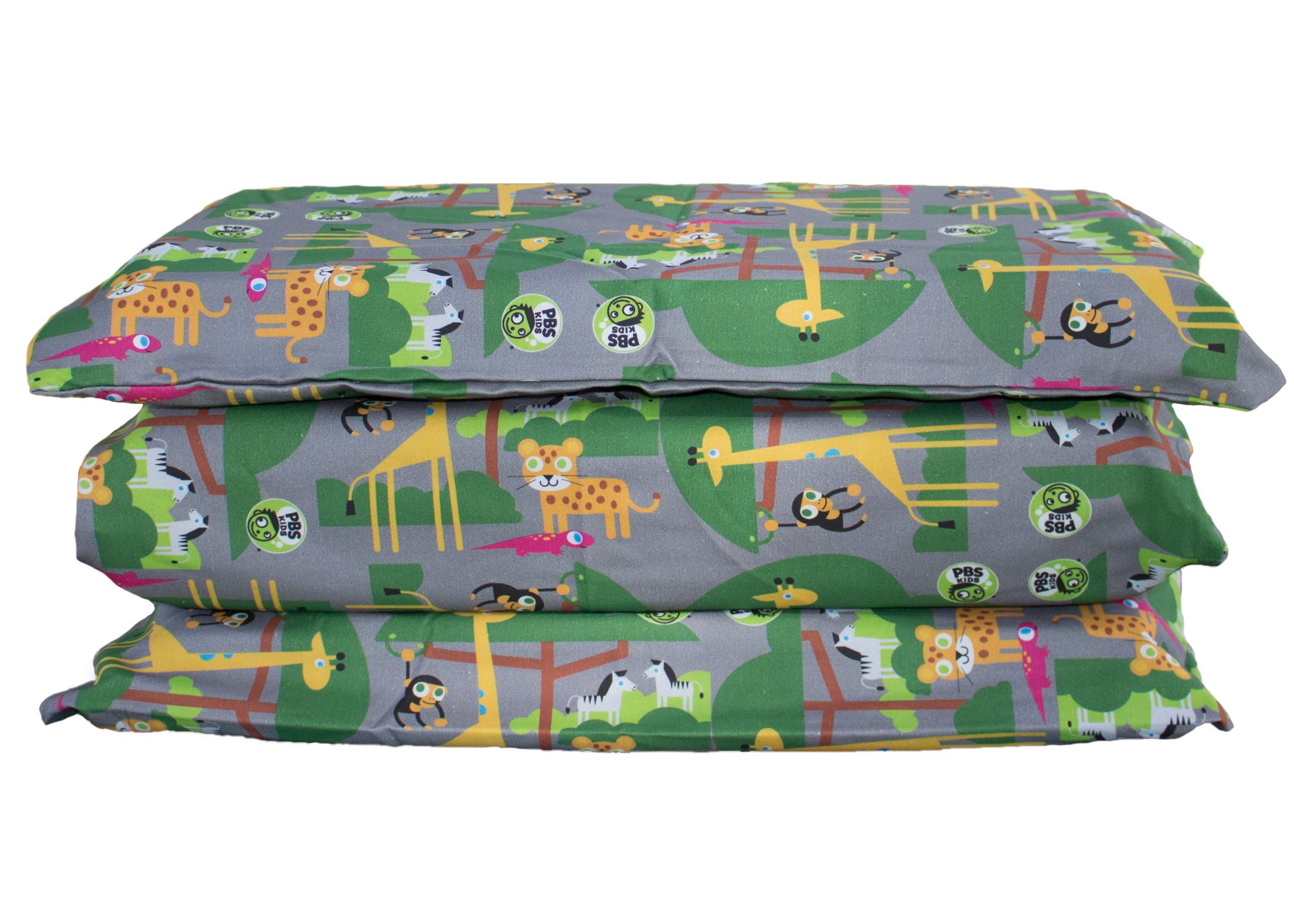 Kindermat 1.5'' Thick + Pbs Kids Kinderbundle - Washable Cover, Special Edition - Safari Party - Regular, Sheet Is 47'' X 22'',