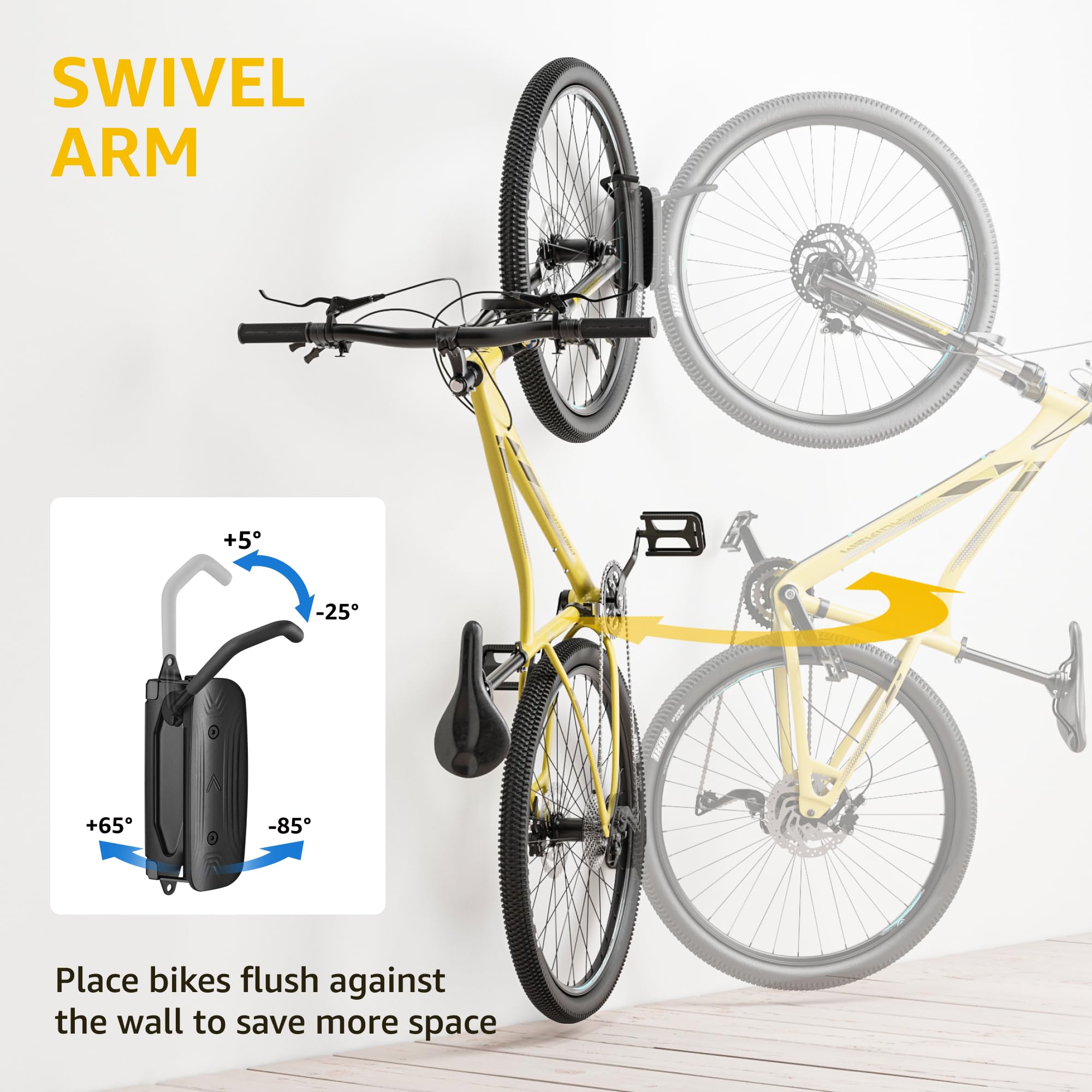Montek Swivel Bike Wall Mount, Bike Hangers For Garage, Wall Mount Bike Rack, Space Saving Sturdy Wall Bike Rack, Vertical Bike