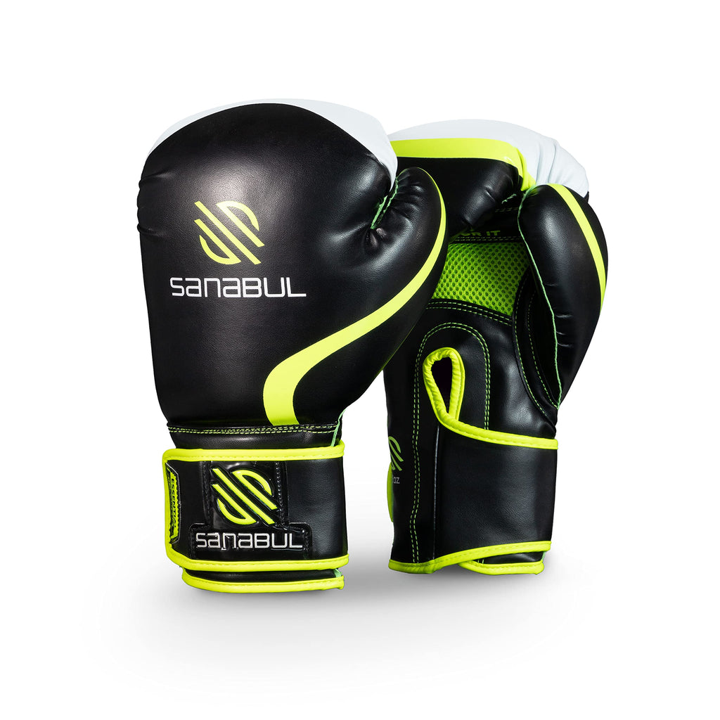 Sanabul Essential Gel Boxing Gloves  Kickboxing Gloves  Punching Bag Gloves For Men And Women Black/Green 12 Oz