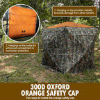 Hunthor Hunting Blind For 2-3 Person, 270 Degree See-Through Ground Blind With Silent Zipper And Orange Top, Portable Pop-Up Ten