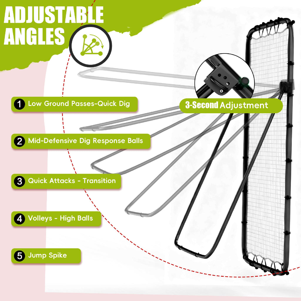 7x4 Ft Volleyball Rebounder Net, 5-Angle Adjustable Rebounder Net with 2 Target Stripes & Portable Travel Bag, Durable Bounce Ba