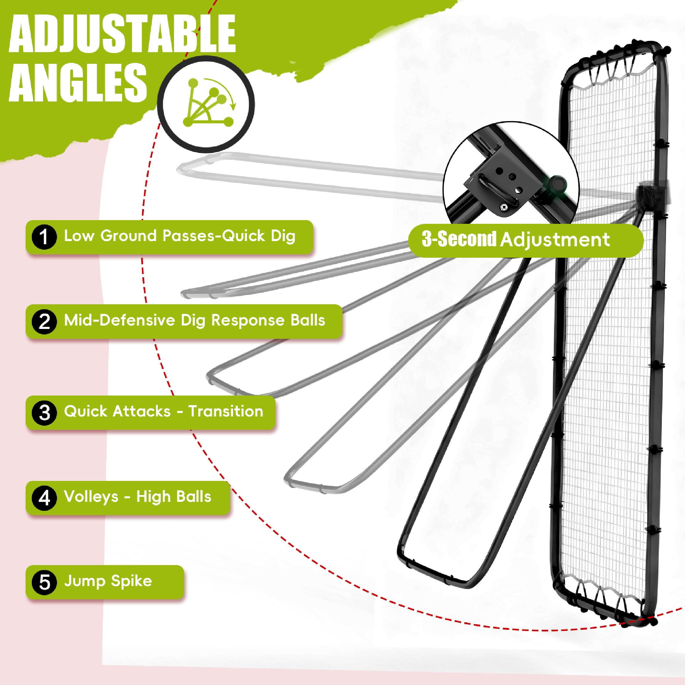 7x4 Ft Volleyball Rebounder Net, 5-Angle Adjustable Rebounder Net with 2 Target Stripes & Portable Travel Bag, Durable Bounce Ba