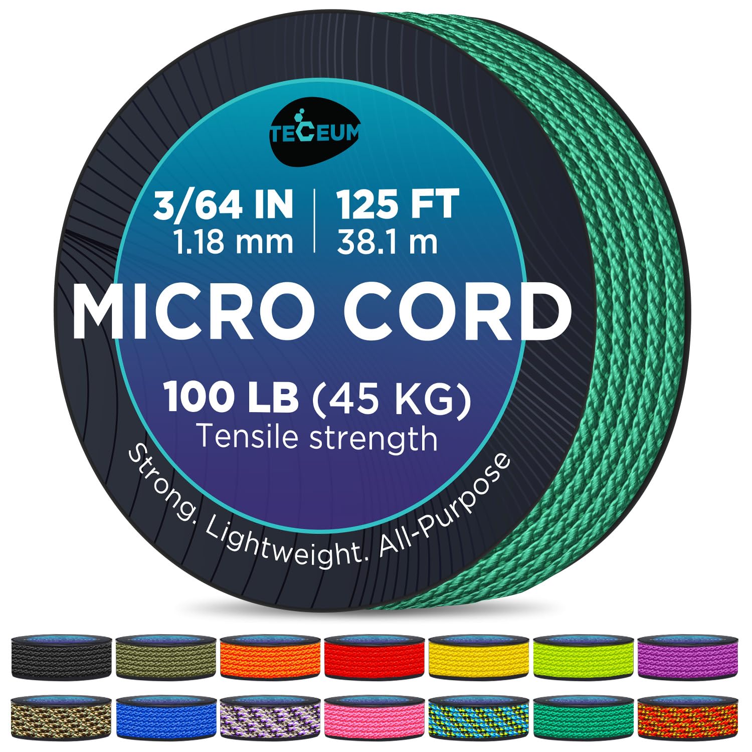Teceum Micro Paracord - Green - 1.18 Mm X 125 Ft - Micro Utility Cord - Thin Braided Paracord Rope Nylon Polyester - Wind Chime 