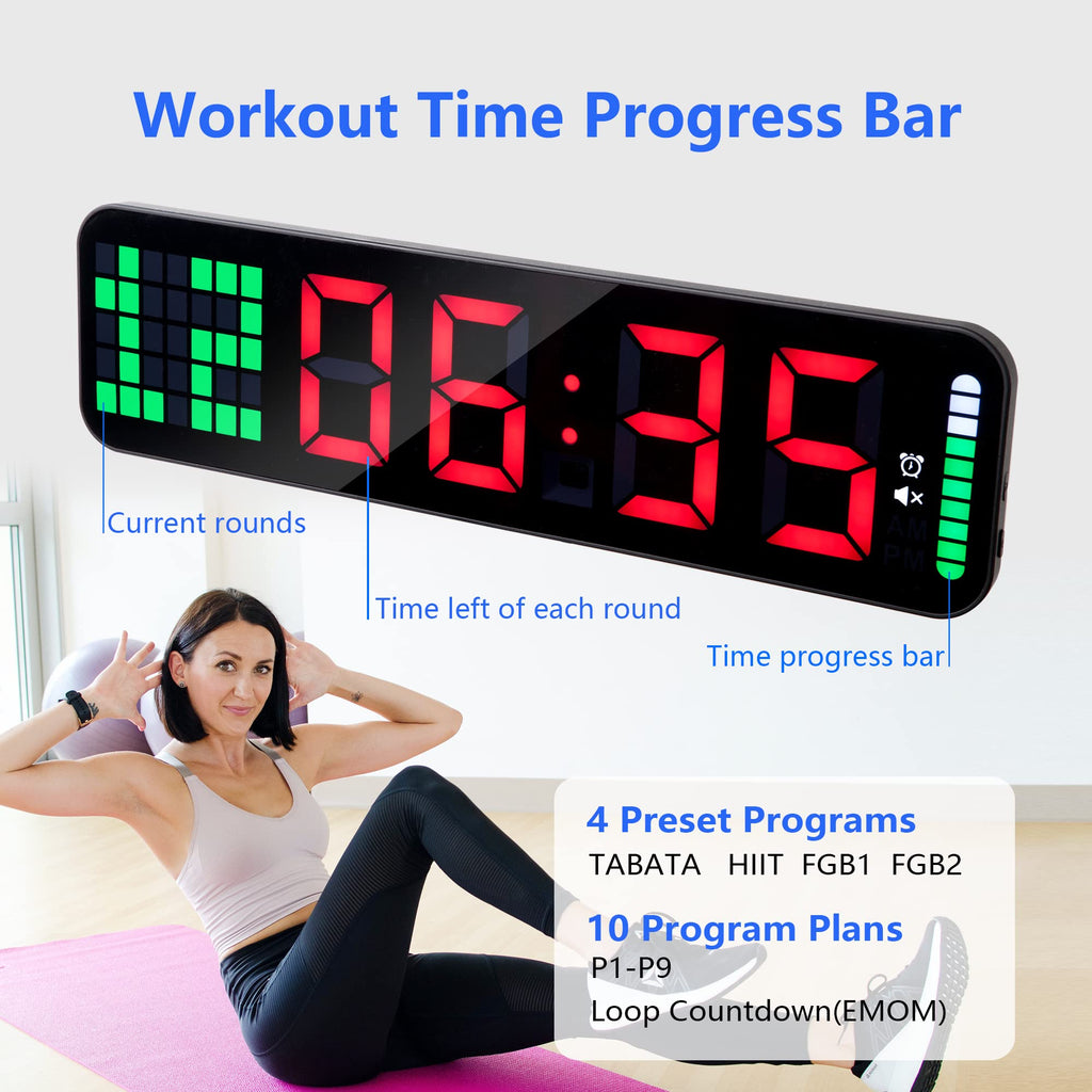 Lucorb Gym Timer - Large Digital Gym Clock Wall With Interval Time Progress Bar, Countdown/Up Stopwatch, Remote Control For Home