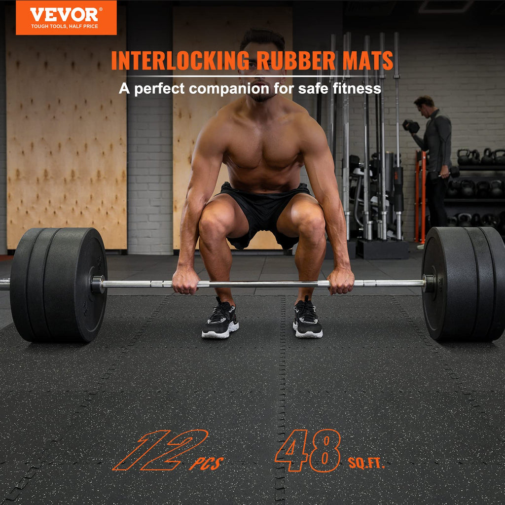 Vevor 12 Pcs 1/2 Inch Thick Gym Floor Mats, 24'' X 24'' Eva Foam & Rubber Top Interlocking Workout Floor Mats With 48 Sq.Ft Cove
