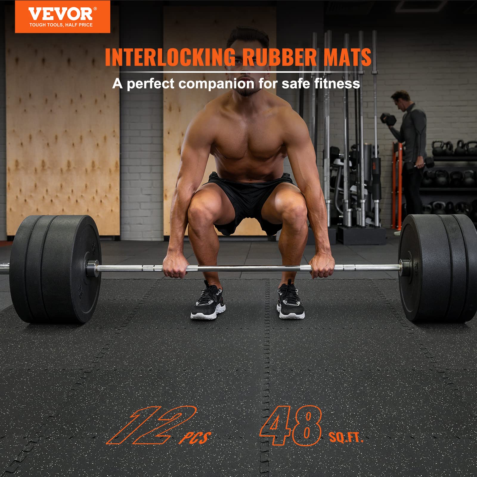 Vevor 12 Pcs 1/2 Inch Thick Gym Floor Mats, 24'' X 24'' Eva Foam & Rubber Top Interlocking Workout Floor Mats With 48 Sq.Ft Cove
