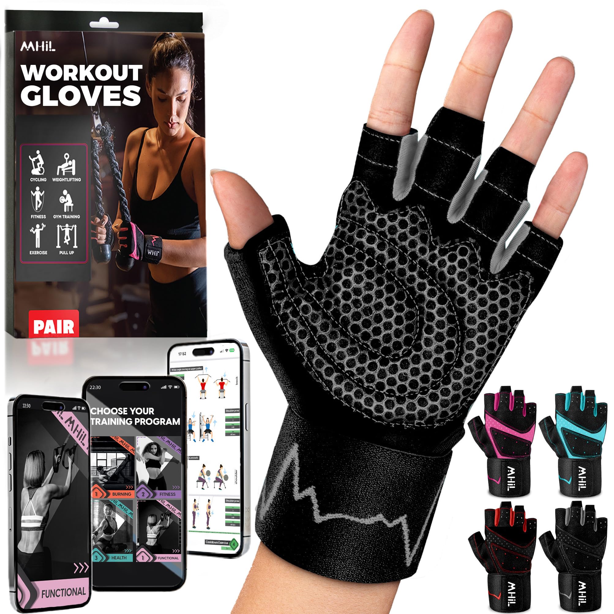 MhIL Workout Gloves for Women - Breathable Gym Gloves for Women with Palm Protection and Enhanced Grip - Padded Weight Lifting G