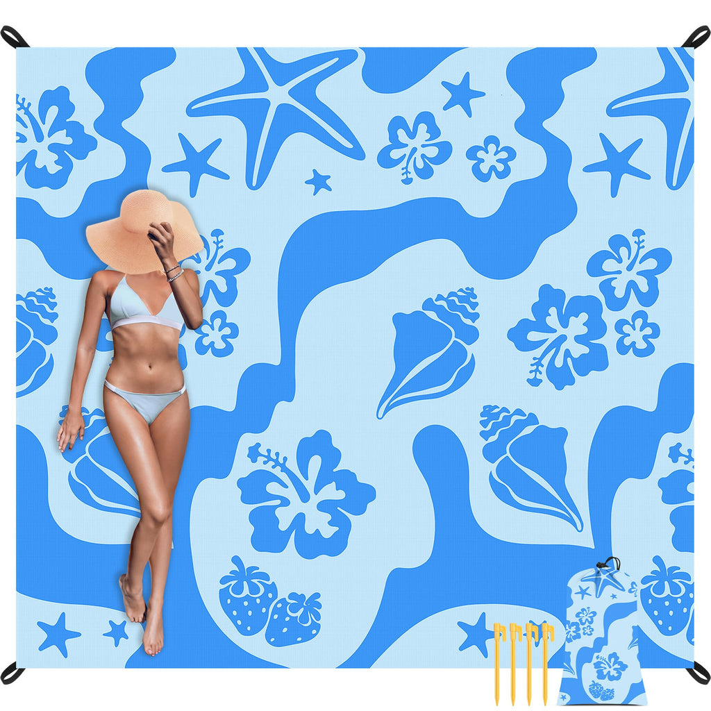 Skynautre Waterproof Sandproof Beach Blanket, 110''  118'' Oversized Sand Free Beach Mat With 4 Stakes & Storage Bag, Extra Larg